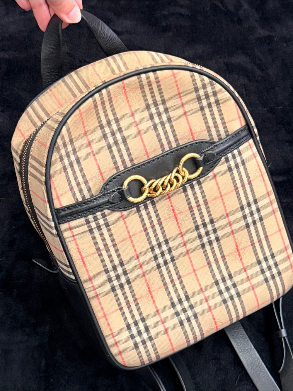 Burberry 1983 Check Link Plaid Leather Backpack